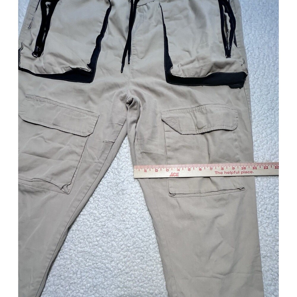 Forever 21 Men Utility Cargo Jogger Pants Beige Khaki Multi Pocket Distressed